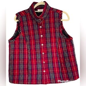 BAXTER & WELLS Petite Crimson/Navy/Yellow Plaid Quilted Vest, Sz Petite Med, EUC